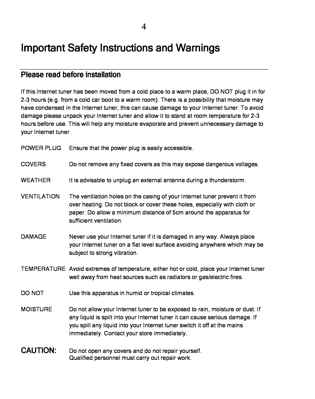 Grace GDI-IRDT200 manual Important Safety Instructions and Warnings, Please read before installation 