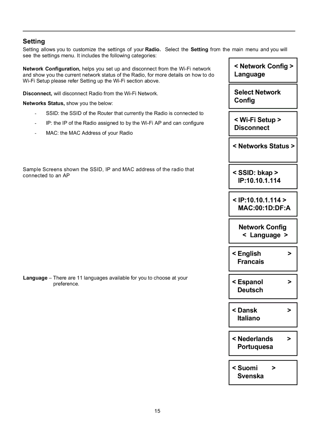 Grace GDI-IRP600 manual Setting, Network Config Language 