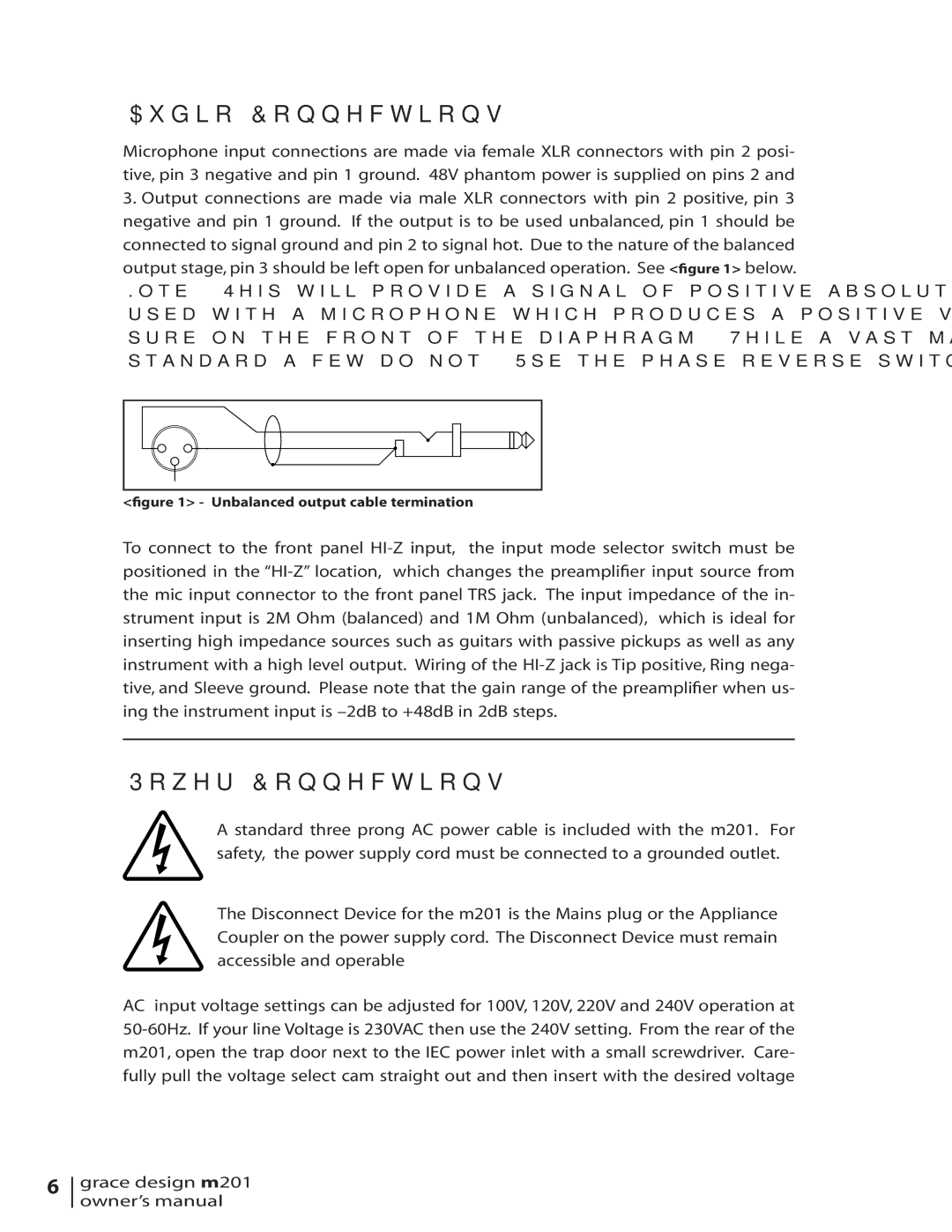 Grace M201 owner manual Audio Connections, Power Connections 