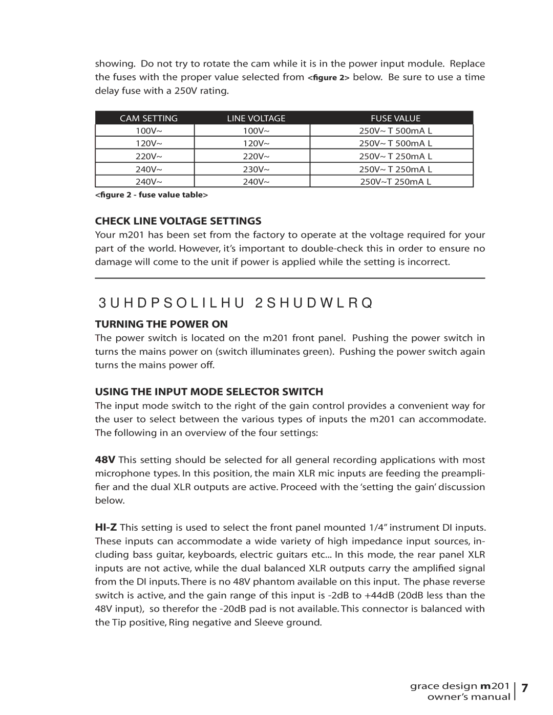 Grace M201 Preamplifier Operation, Check Line Voltage Settings, Turning the Power on, Using the Input Mode Selector Switch 