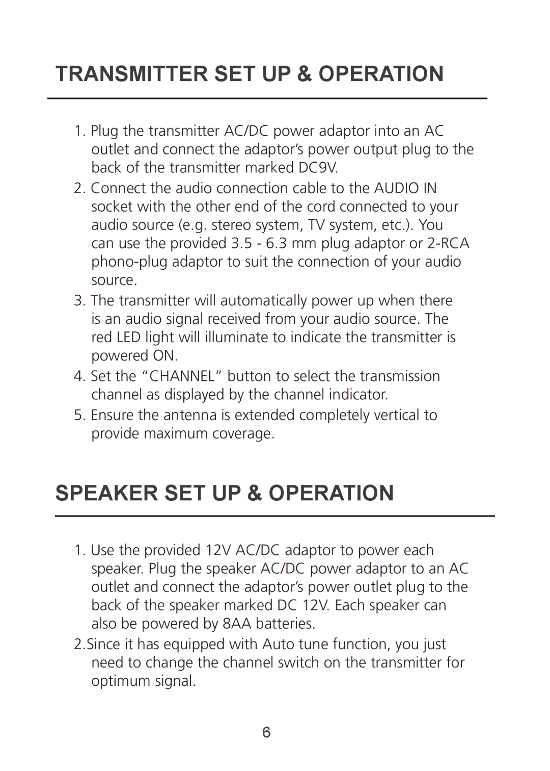 Grace WPBULLET manual Transmitter SET UP & Operation, Speaker SET UP & Operation 