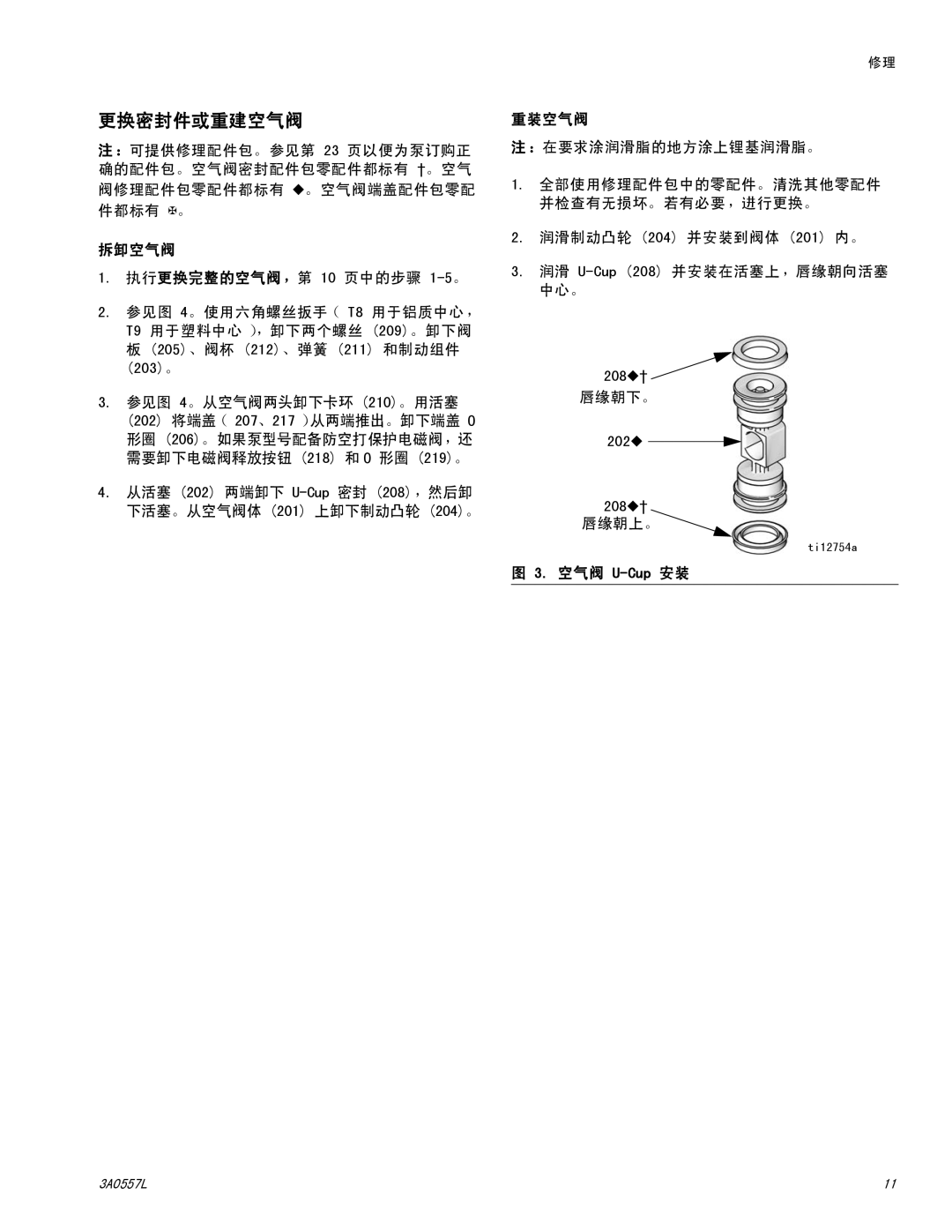 Graco 1050P manual 更换密封件或重建空气阀, 重装空气阀, 拆卸空气阀 