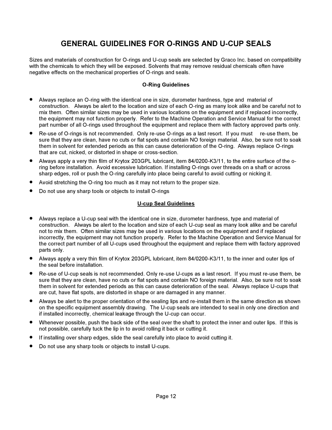 Graco 1206 important safety instructions General Guidelines for O-RINGS and U-CUP Seals, Ring Guidelines 