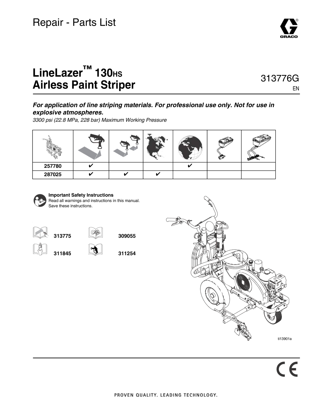 Graco 130HS important safety instructions LineLazer 130 HS 