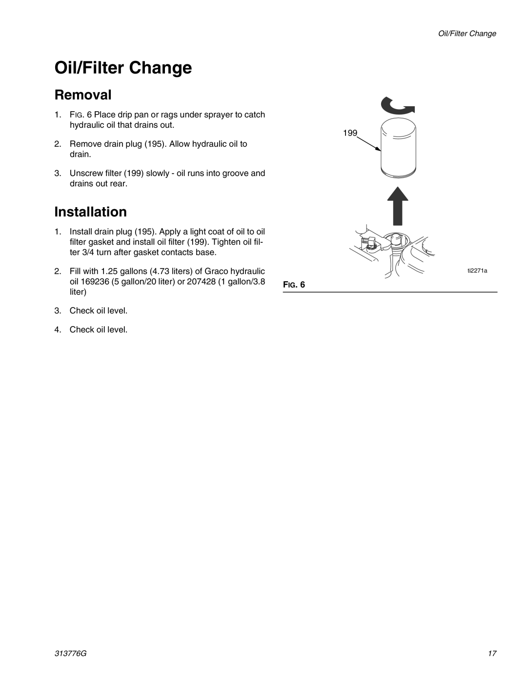 Graco 130HS important safety instructions Oil/Filter Change 