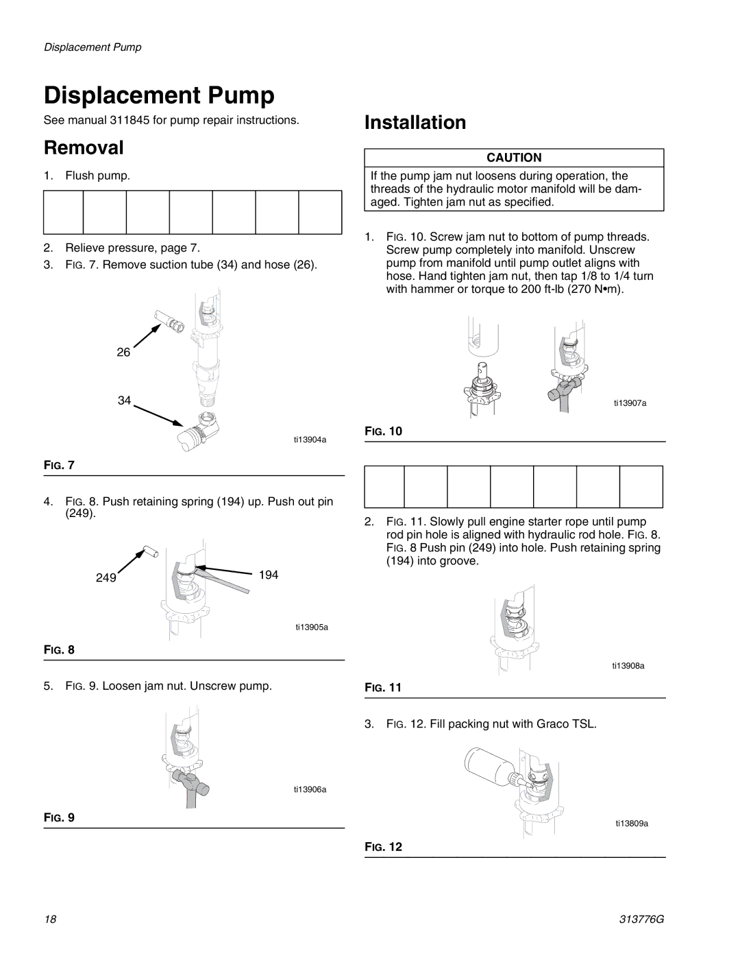 Graco 130HS important safety instructions Displacement Pump, Remove suction tube 34 and hose 