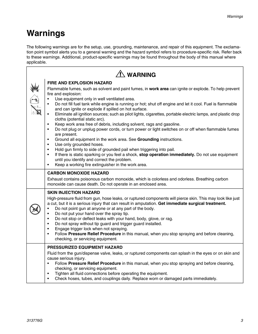 Graco 130HS important safety instructions Fire and Explosion Hazard 