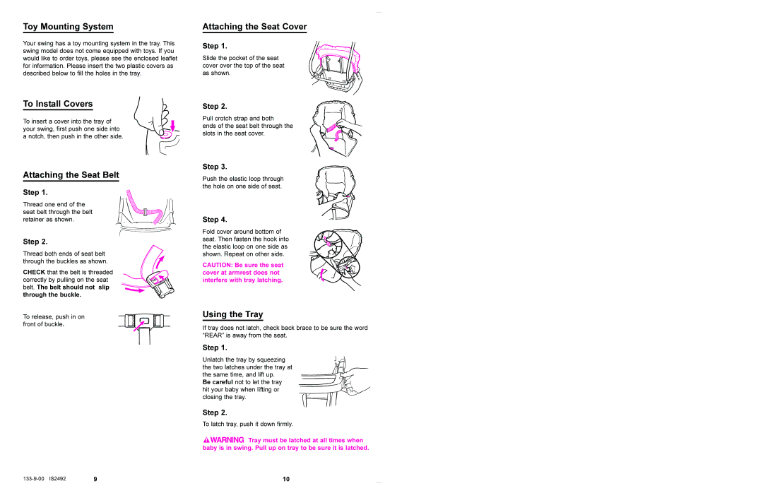 Graco 1423, 1424, 1428, 1434, 1435, 1464, 1468 manual Toy Mounting System, Attaching the Seat Cover, To Install Covers 
