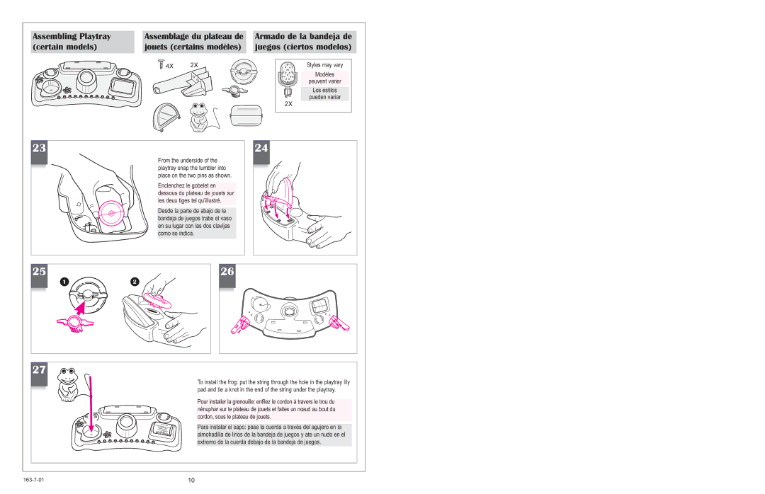 Graco 1423 owner manual Assembling Playtray, Armado de la bandeja de, Assemblage du plateau de 