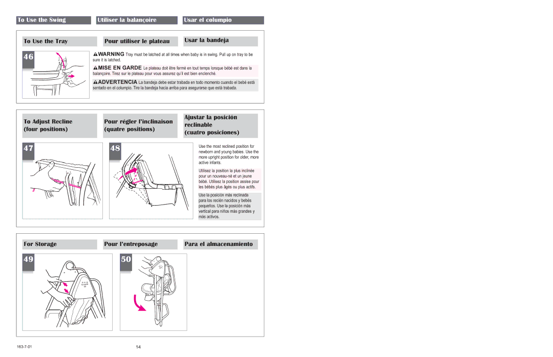 Graco 1423 owner manual For Storage Pour l’entreposage, Para el almacenamiento 