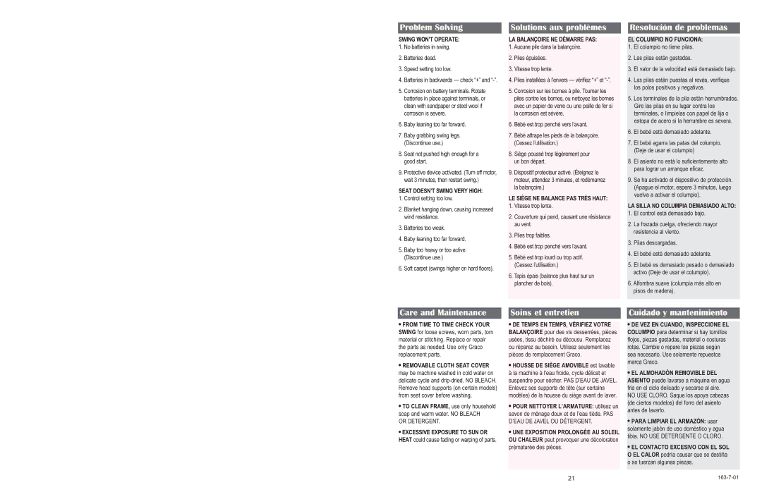 Graco 1423 owner manual Problem Solving, Solutions aux problèmes, Resolución de problemas 