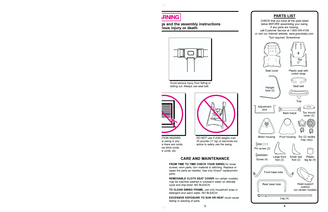 Graco 1466 manual Gs and the assembly instructions rious injury or death, Ation Hazard 