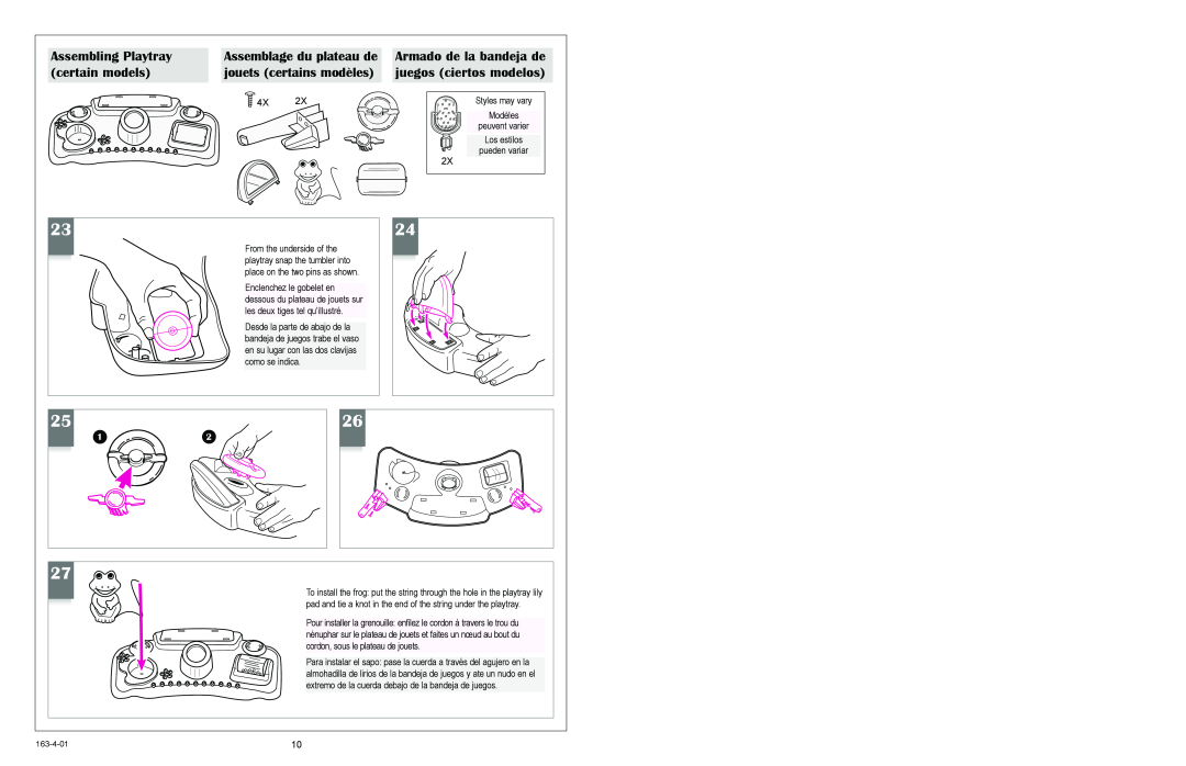 Graco 1428 Assembling Playtray, certain models, Assemblage du plateau de, Armado de la bandeja de, jouets certains modèles 