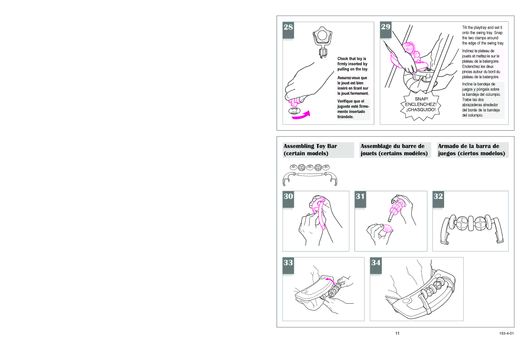 Graco 1428, 1468 Armado de la barra de, Certain models, Assembling Toy Bar, Jouets certains modèles Juegos ciertos modelos 