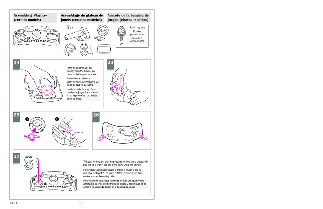 Graco DM17CS, 1468, 1428, 1424, 1434, 1464 owner manual Assembling Playtray, Assemblage du plateau de Armado de la bandeja de 