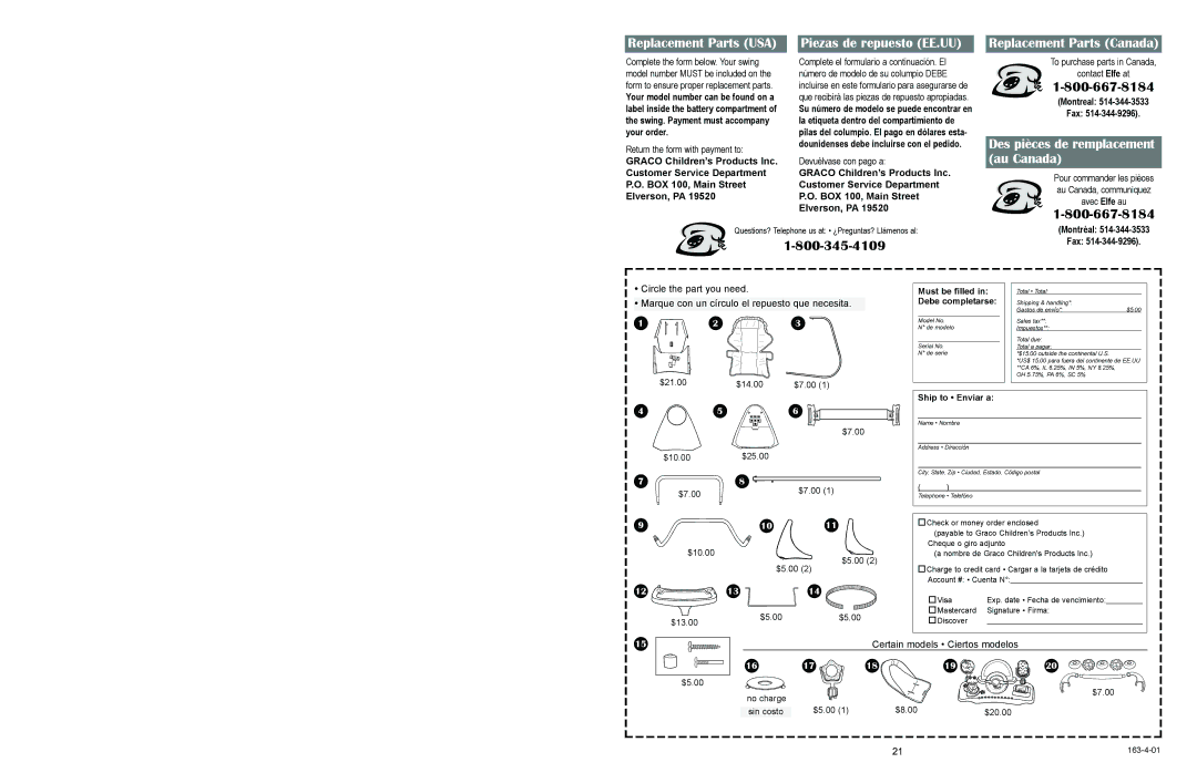 Graco DM17CS, 1468, 1428, 1424, 1434, 1464 Replacement Parts USA, Piezas de repuesto EE.UU, Montreal Fax, Montréal Fax 