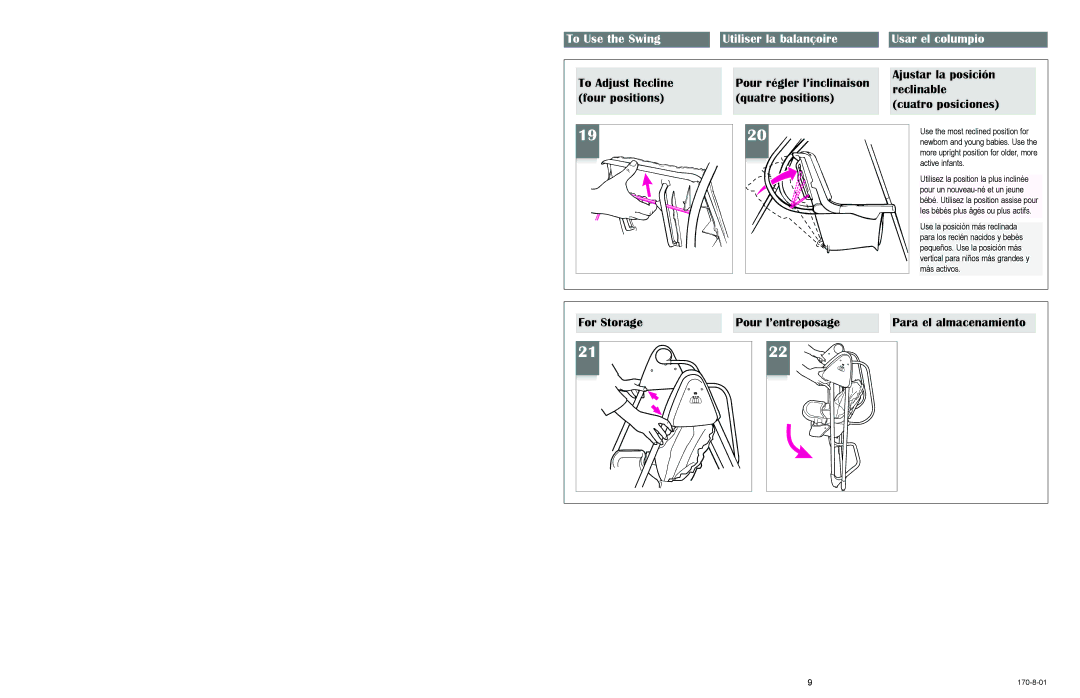 Graco 1480 owner manual To Use the Swing Utiliser la balançoire Usar el columpio 