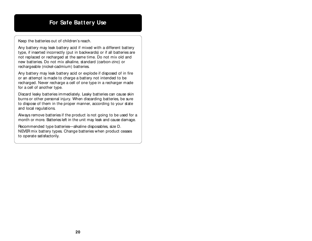 Graco 1481 manual For Safe Battery Use 