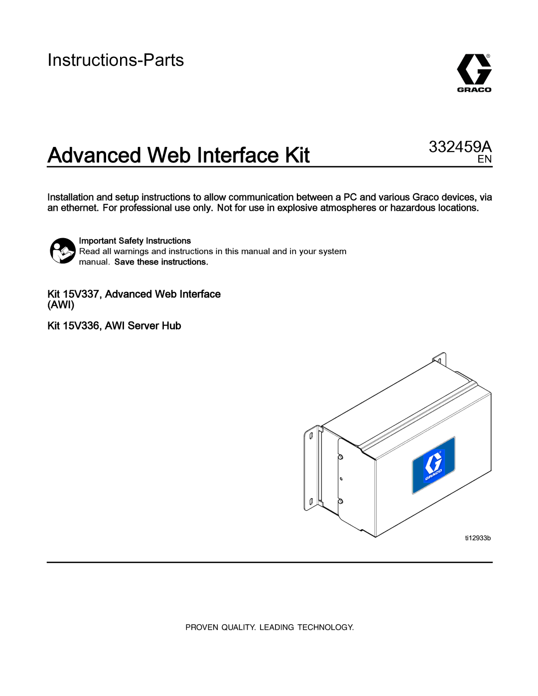 Graco 15V336, 15V337 important safety instructions Important Safety Instructions, Manual. Save these instructions 