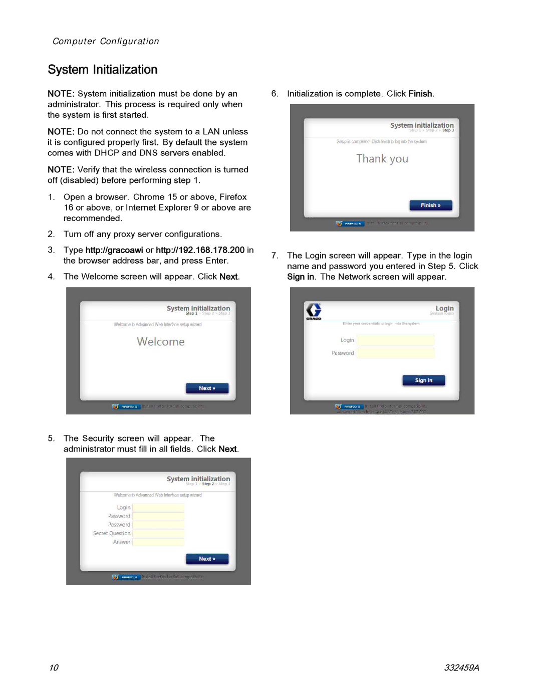 Graco 15V337, 15V336 important safety instructions System Initialization 