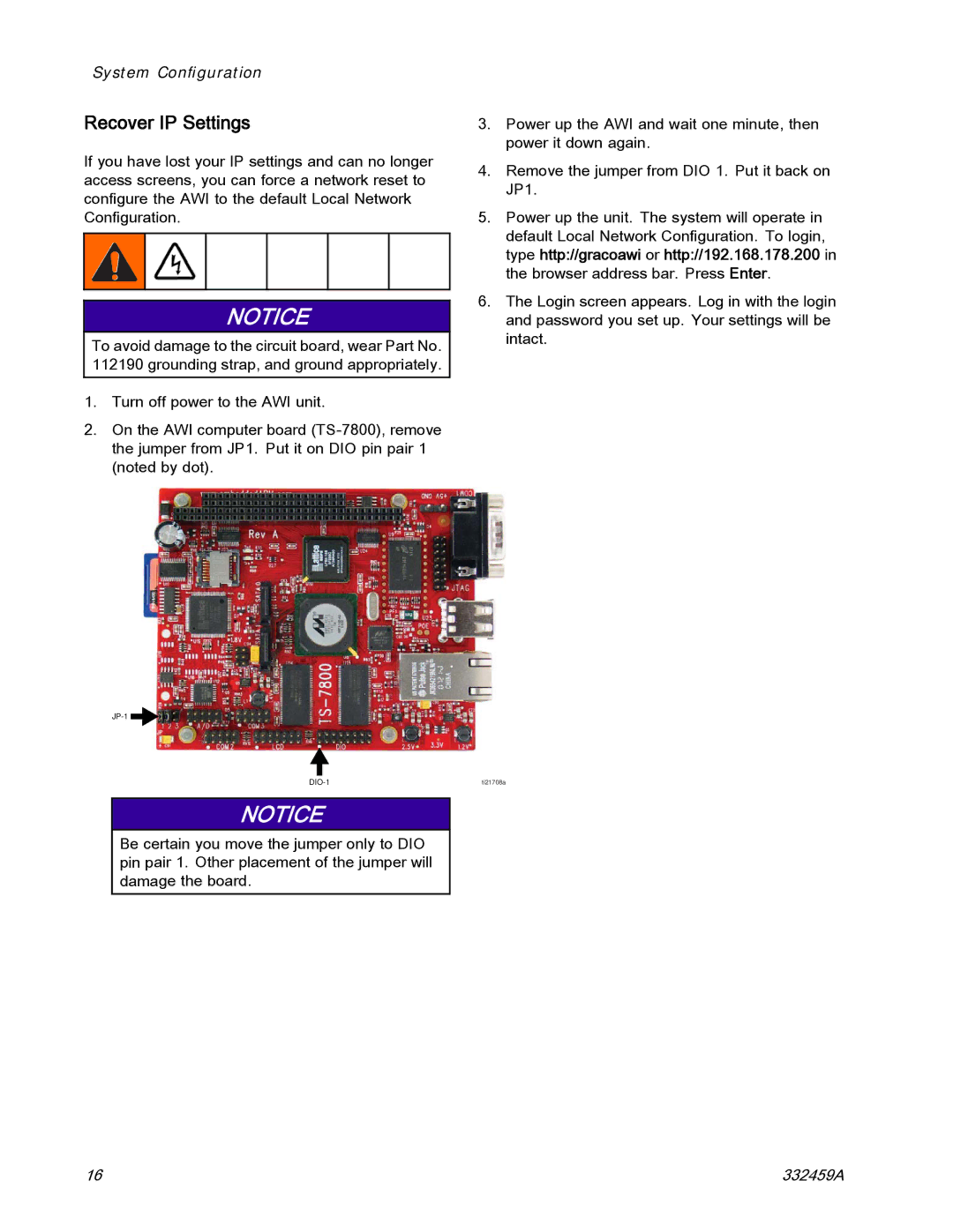 Graco 15V337, 15V336 important safety instructions Recover IP Settings 