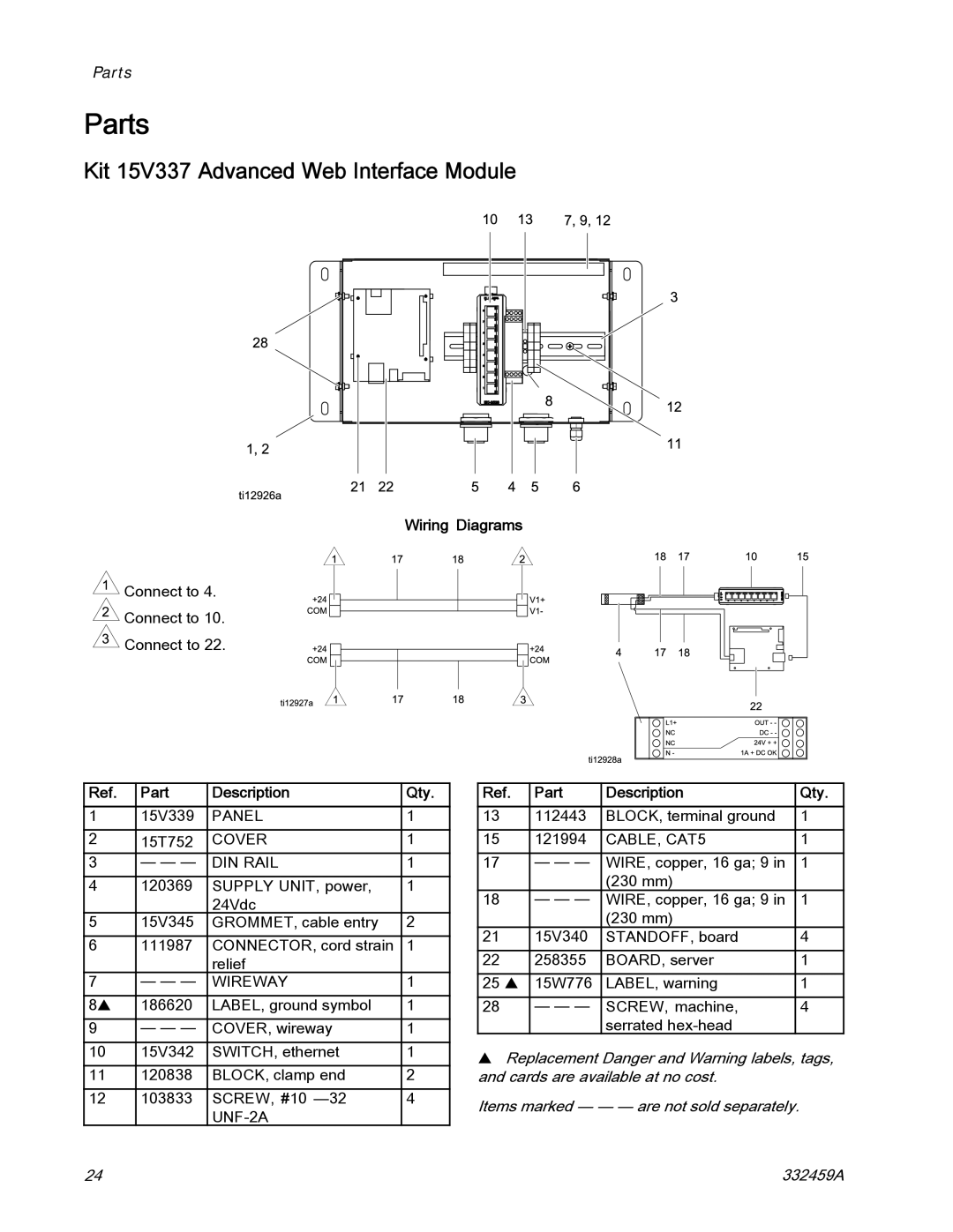 Graco 15V336 Kit 15V337 Advanced Web Interface Module, Wiring Diagrams, Part Description Qty 