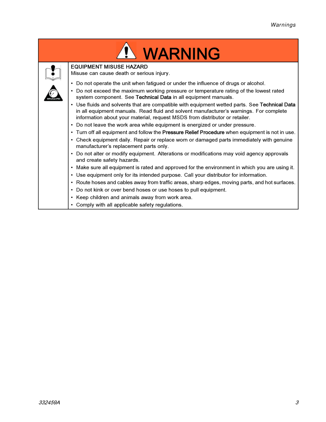 Graco 15V336, 15V337 important safety instructions Equipment Misuse Hazard 