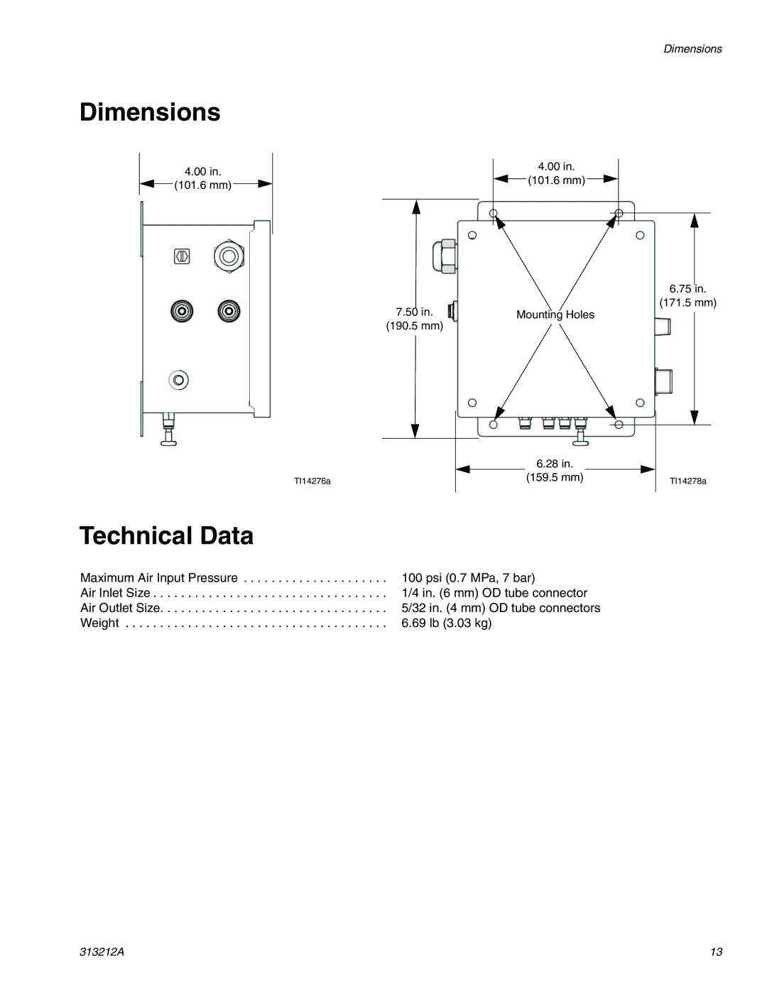 Graco 15V534 important safety instructions Dimensions, Technical Data 