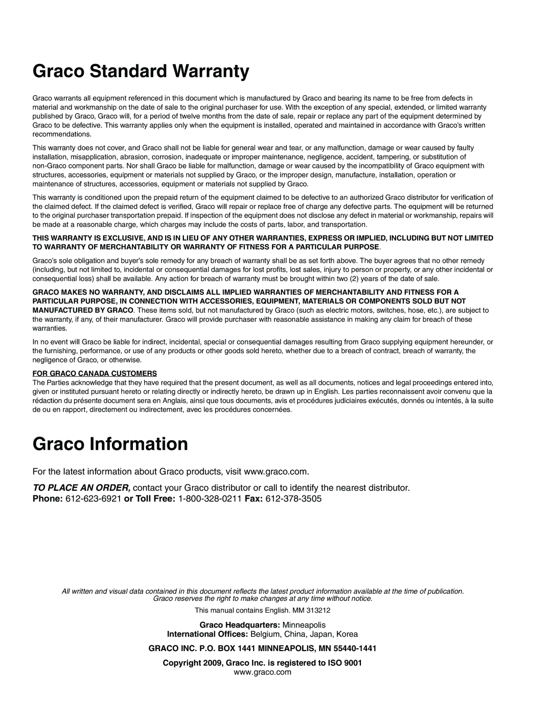 Graco 15V534 important safety instructions Graco Standard Warranty, Graco Information 