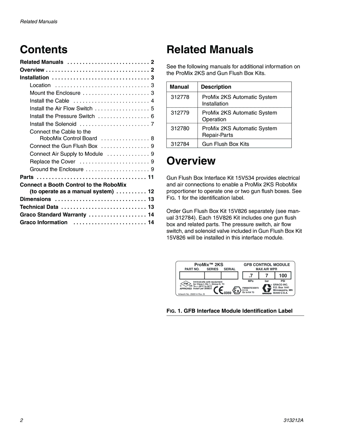 Graco 15V534 important safety instructions Contents, Related Manuals, Overview 