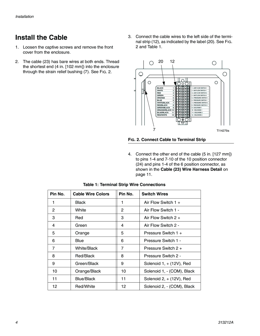 Graco 15V534 important safety instructions Install the Cable, Connect Cable to Terminal Strip 