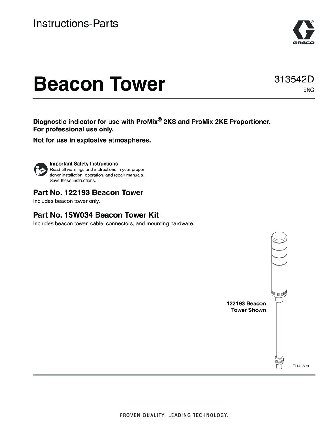 Graco 122193, 15W034 important safety instructions Beacon Tower Shown 