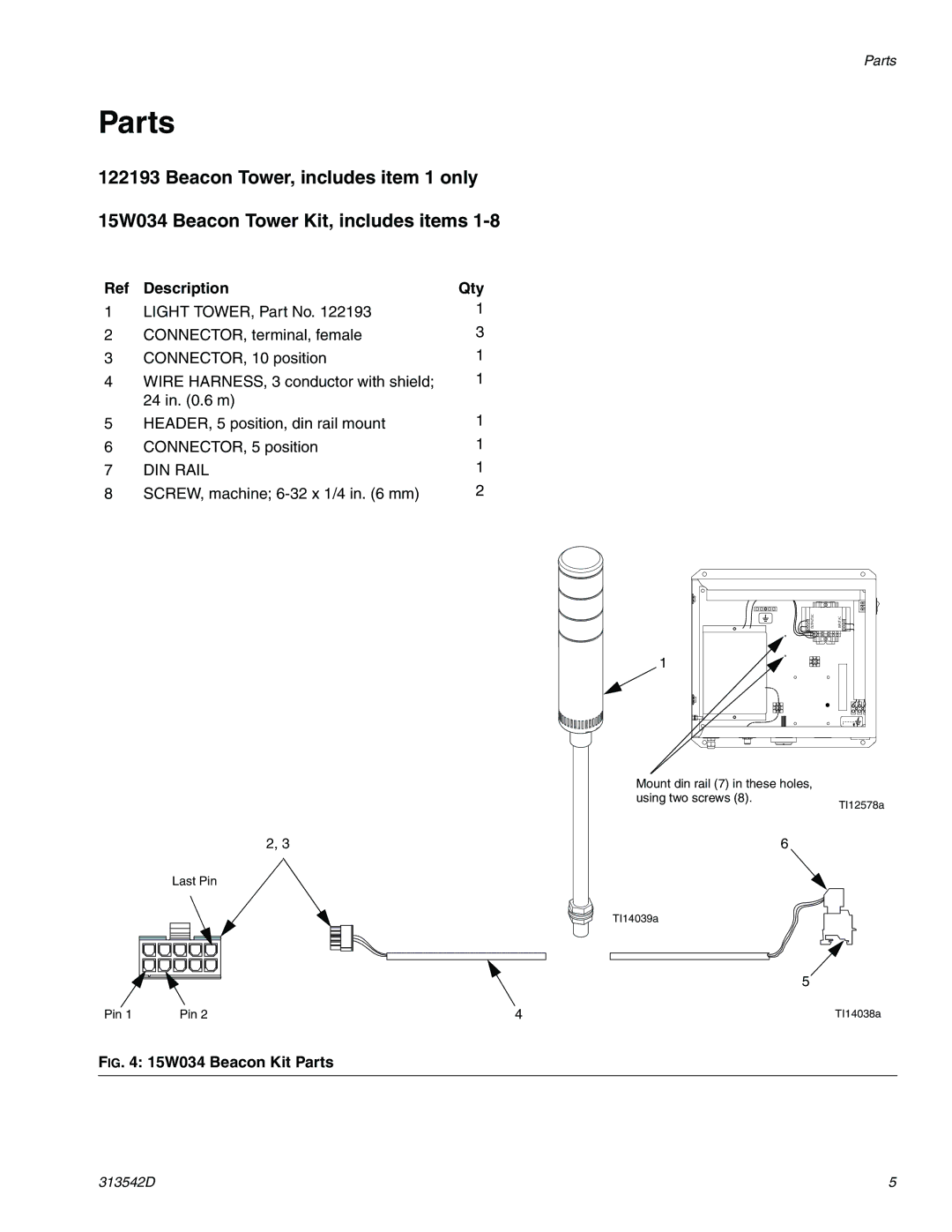 Graco 122193, 15W034 important safety instructions Parts, Description Qty 