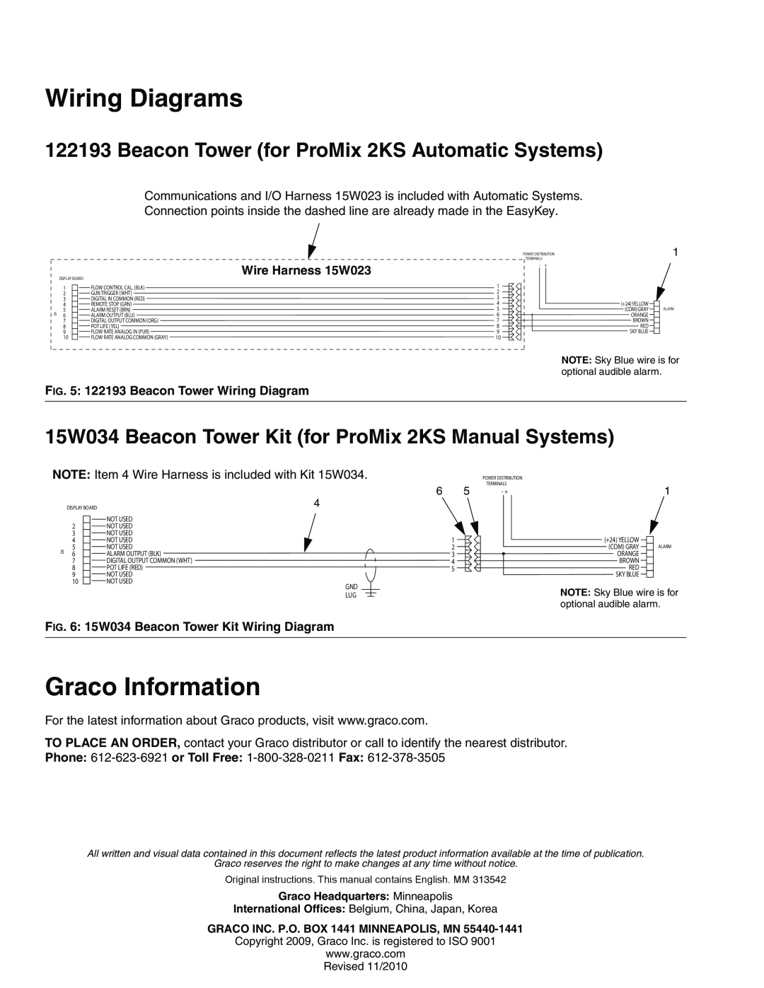 Graco 15W034 Wiring Diagrams, Graco Information, Beacon Tower for ProMix 2KS Automatic Systems, Wire Harness 15W023 