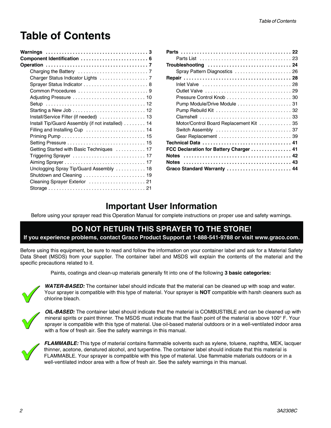 Graco 16N927, 16H960, 16N655, 16N654, 16N656 important safety instructions Table of Contents 