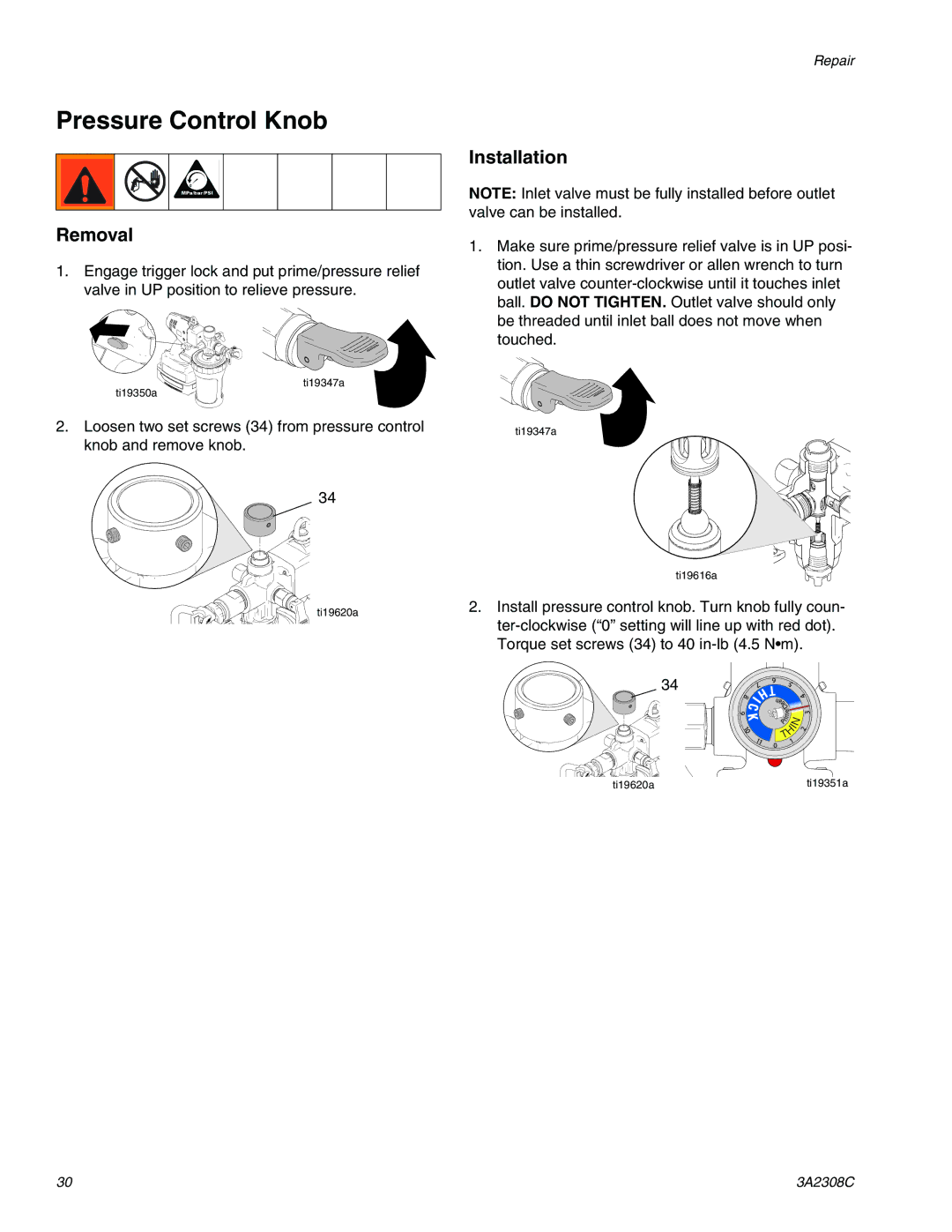 Graco 16H960, 16N655, 16N927, 16N654, 16N656 important safety instructions Pressure Control Knob 