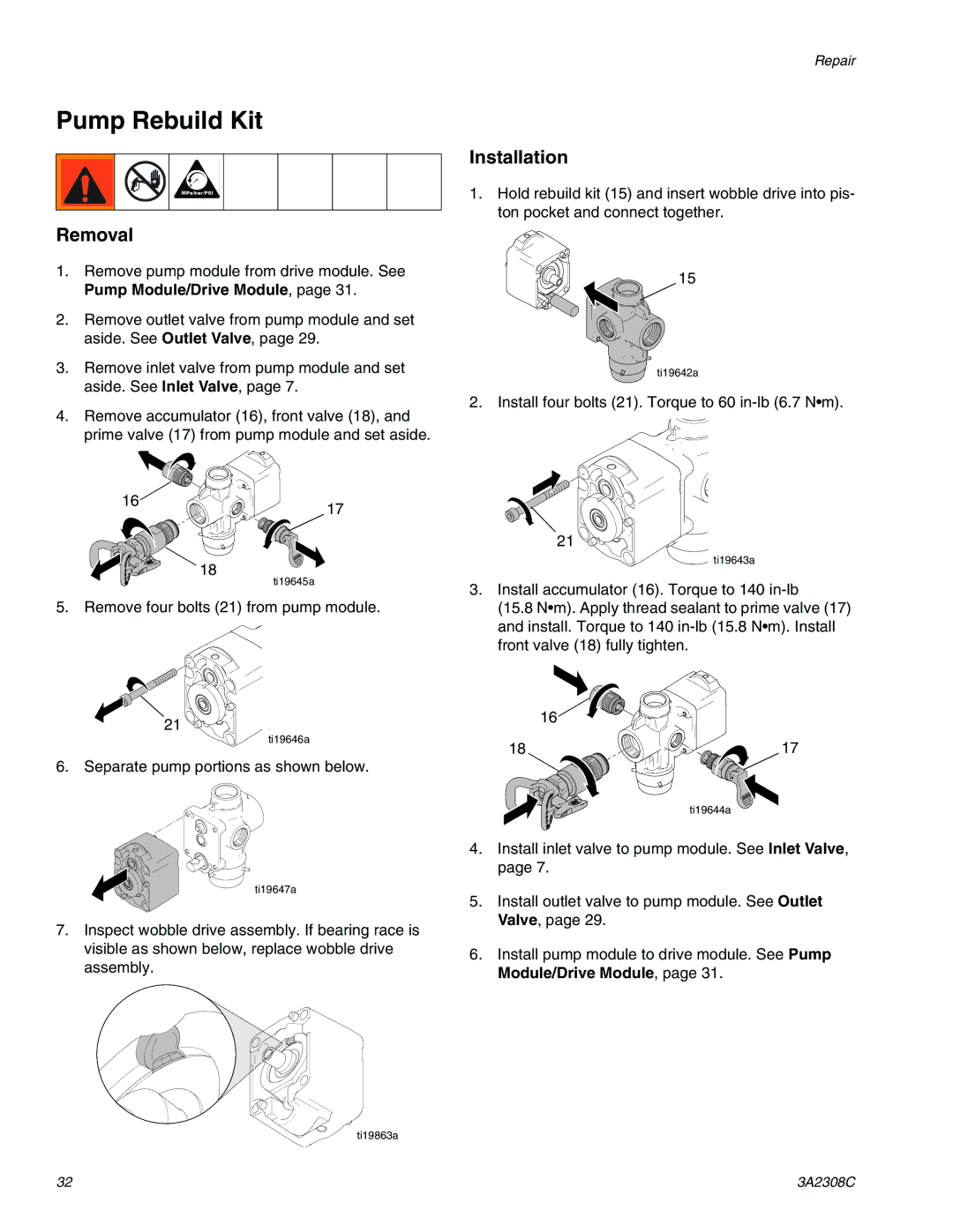 Graco 16N927, 16H960, 16N655, 16N654, 16N656 important safety instructions Pump Rebuild Kit 