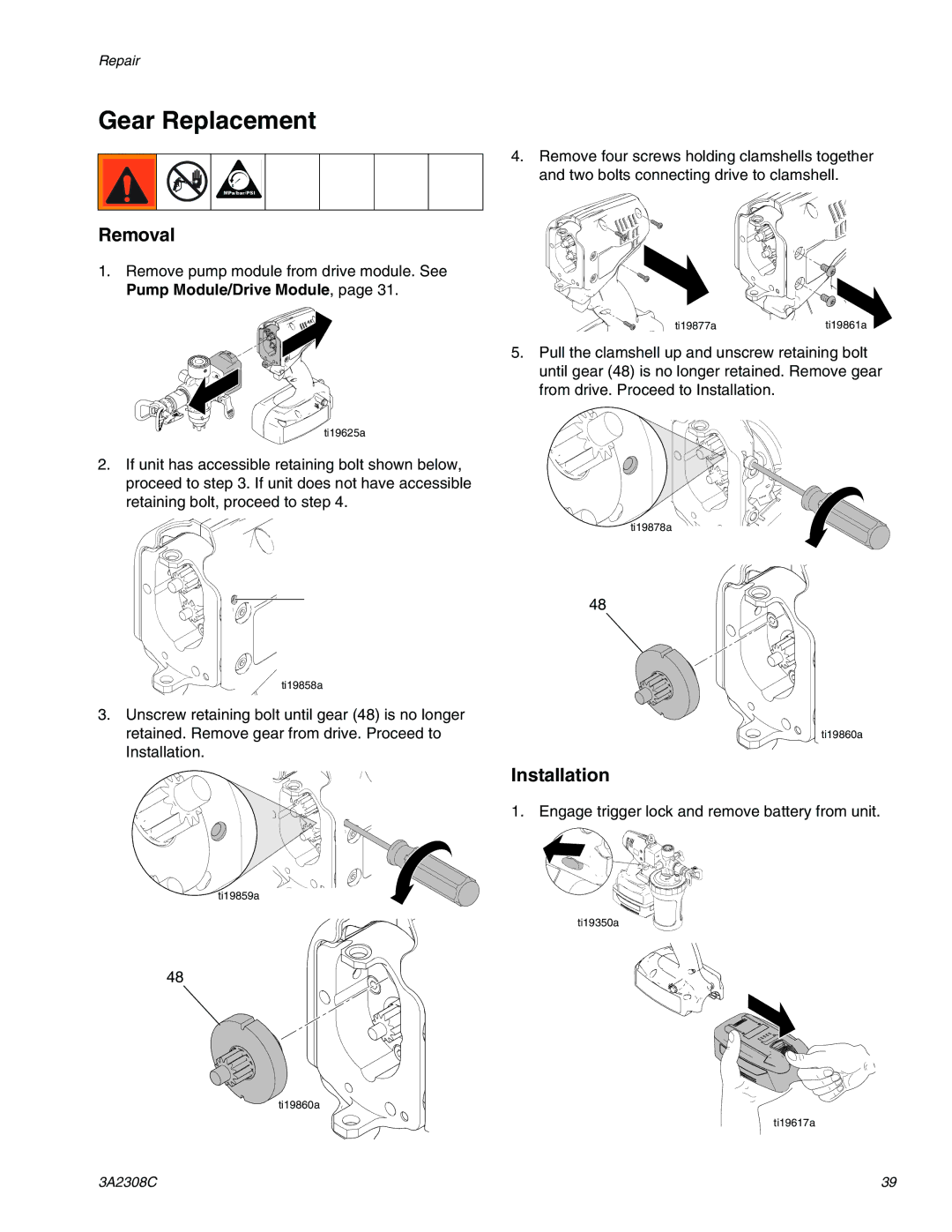 Graco 16N656, 16H960, 16N655, 16N927, 16N654 important safety instructions Gear Replacement 