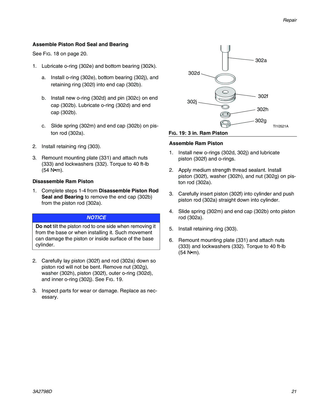 Graco 16T311, 16P957 important safety instructions Assemble Piston Rod Seal and Bearing, Disassemble Ram Piston 