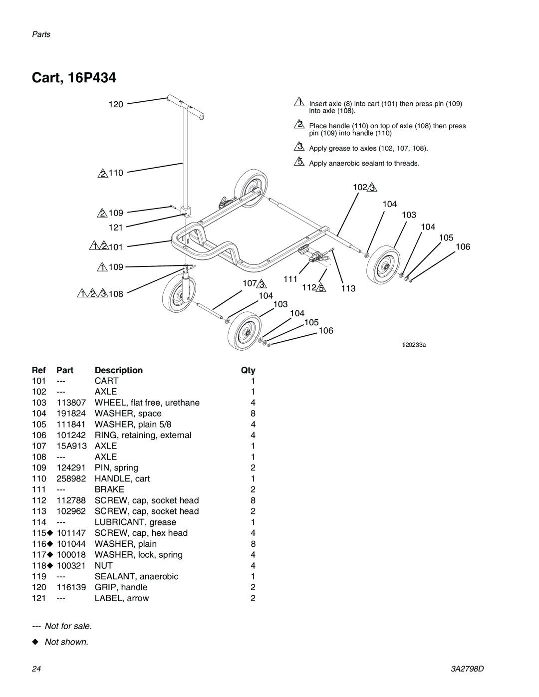 Graco 16P957, 16T311 important safety instructions Cart, 16P434, Part Description Qty 