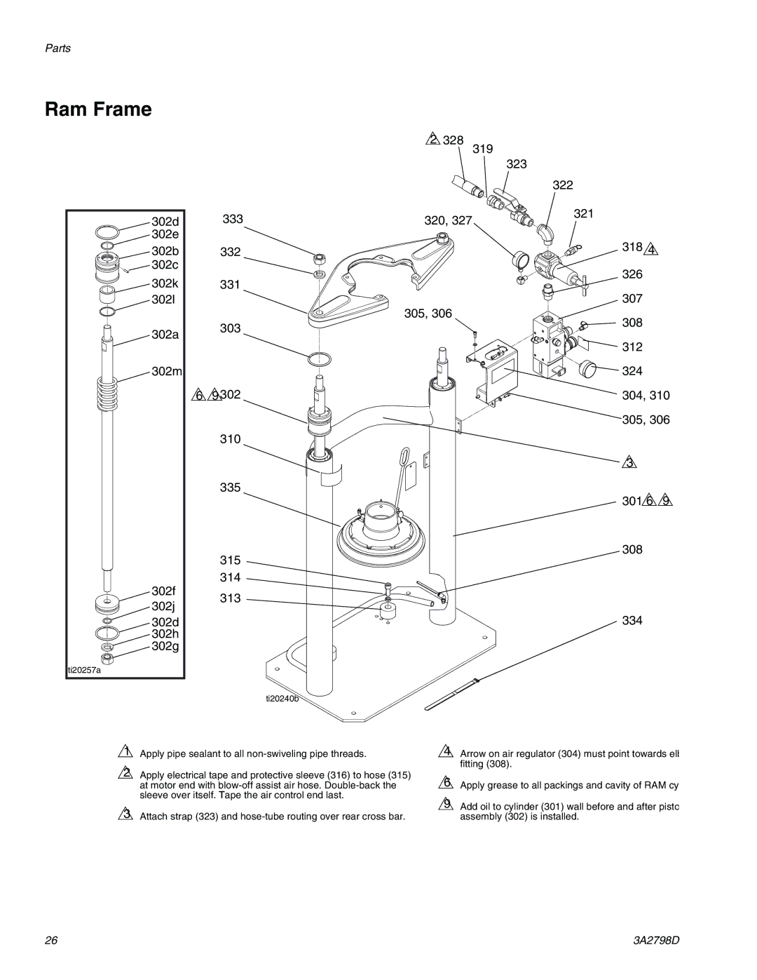 Graco 16P957 Ram Frame, 333 332 331 303 310 335 315 314 313, 320 305 321 318 326 307 308 312 324 304, 310 305 301 6 334 