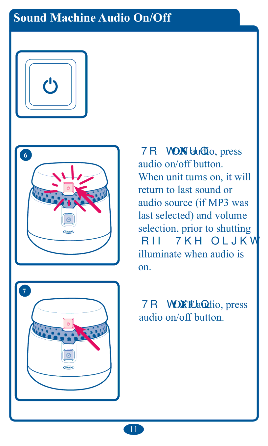 Graco PD102853B, 1751642 owner manual Sound Machine Audio On/Off 