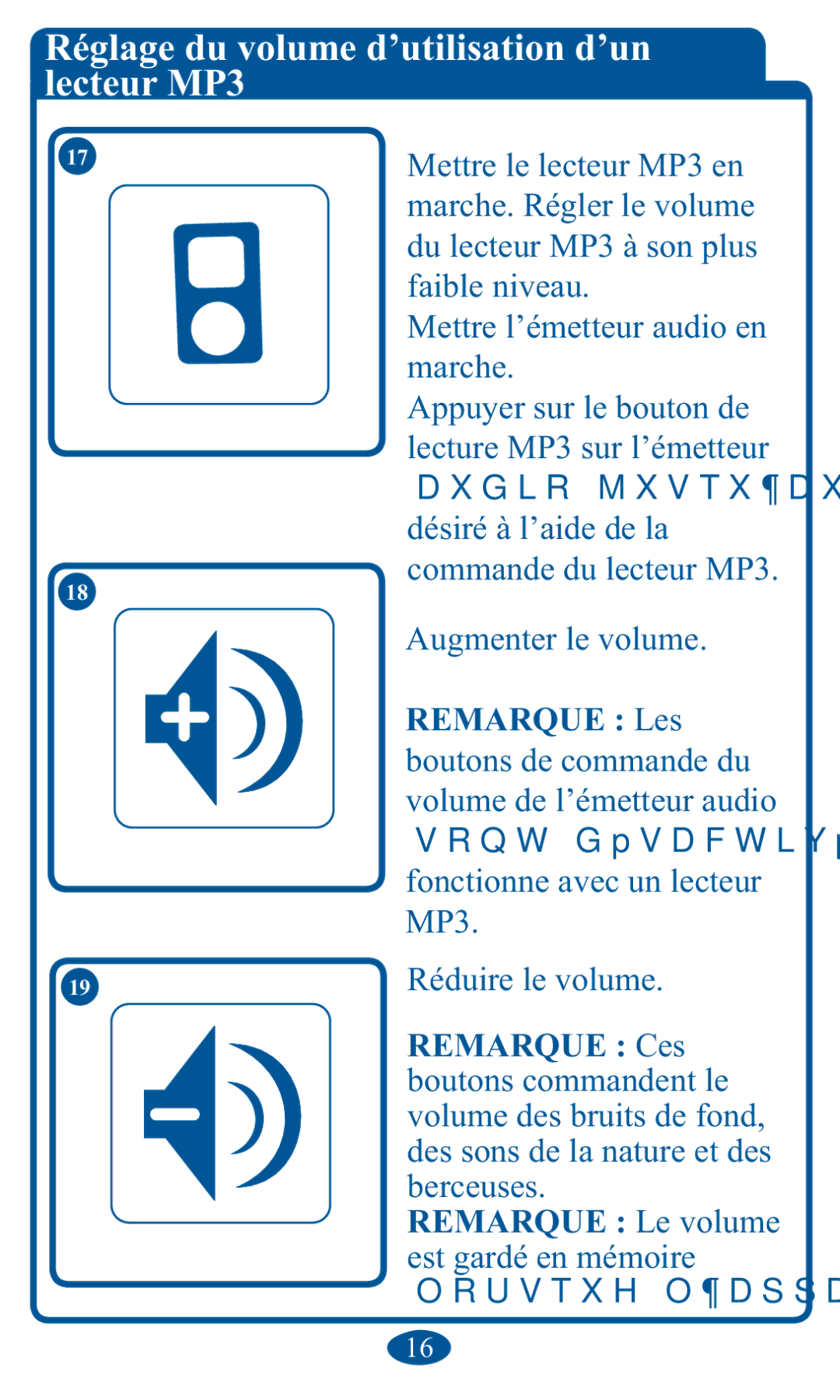 Graco 1751642 Réglage du volume d’utilisation d’un lecteur MP3, Mettre l’émetteur audio en marche, Augmenter le volume 