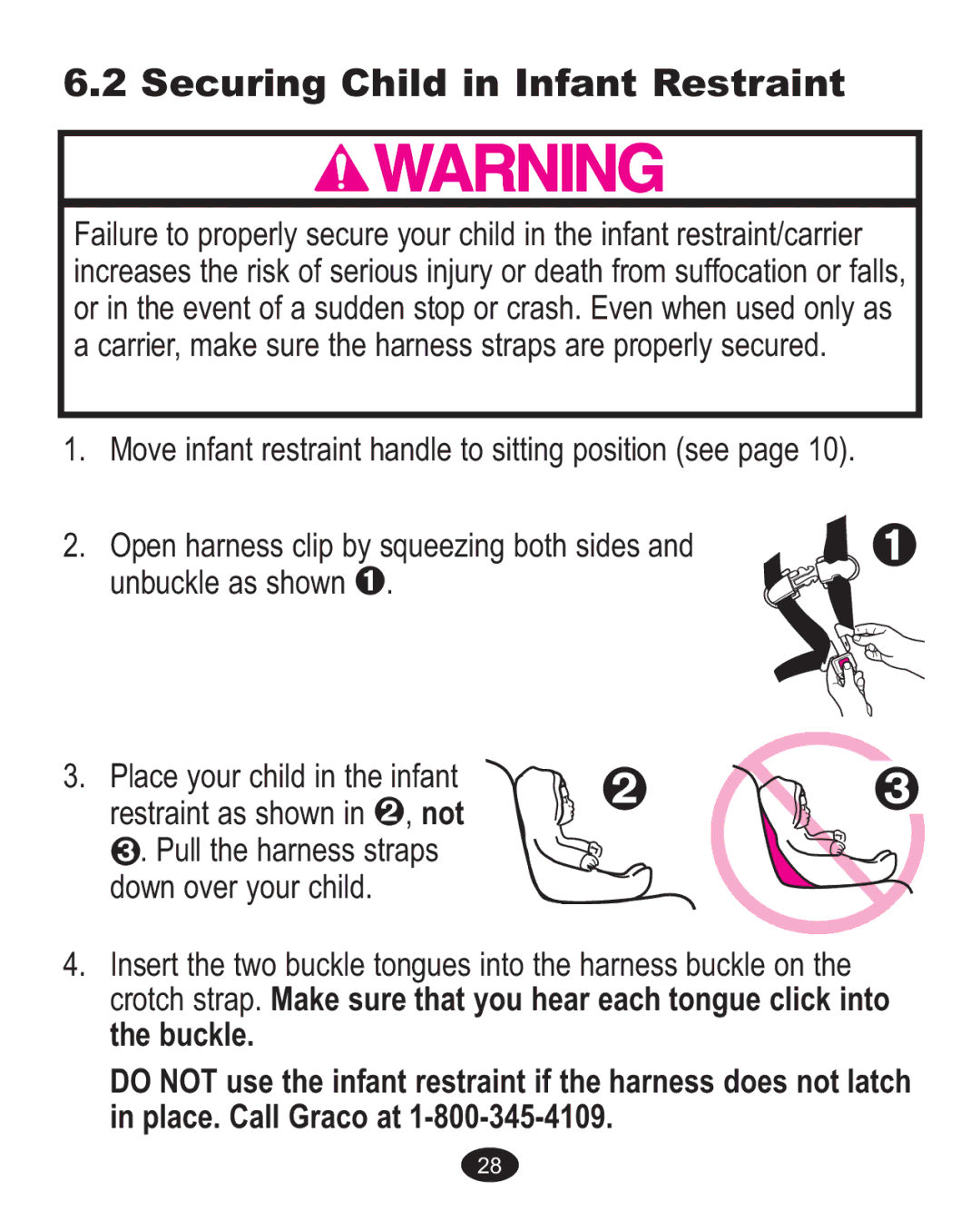 Graco 1756483, 1750026, 1760818, 1757816 owner manual Securing Child in Infant Restraint 