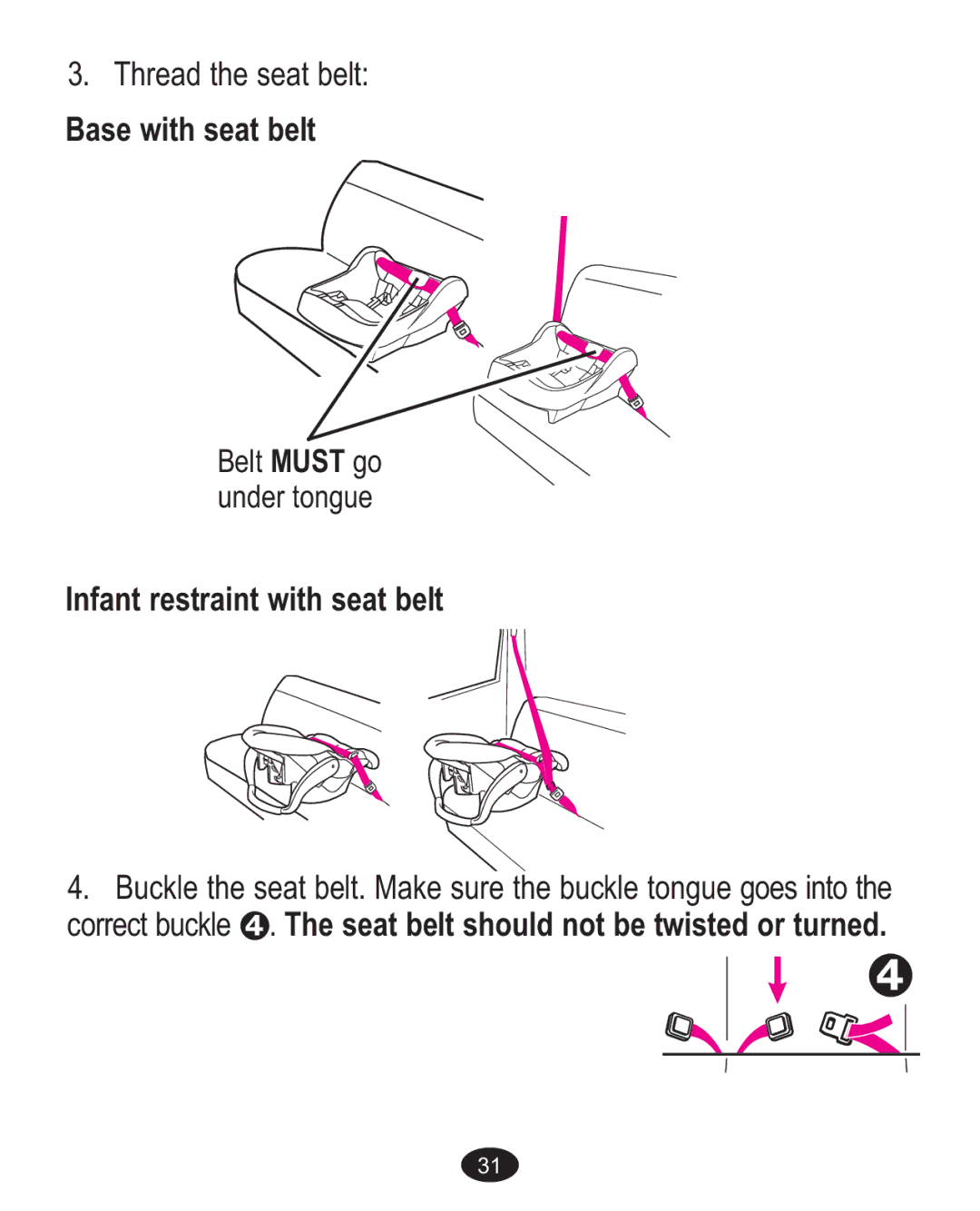 Graco 1757816, 1756483, 1750026, 1760818 owner manual Base with seat belt, Infant restraint with seat belt 