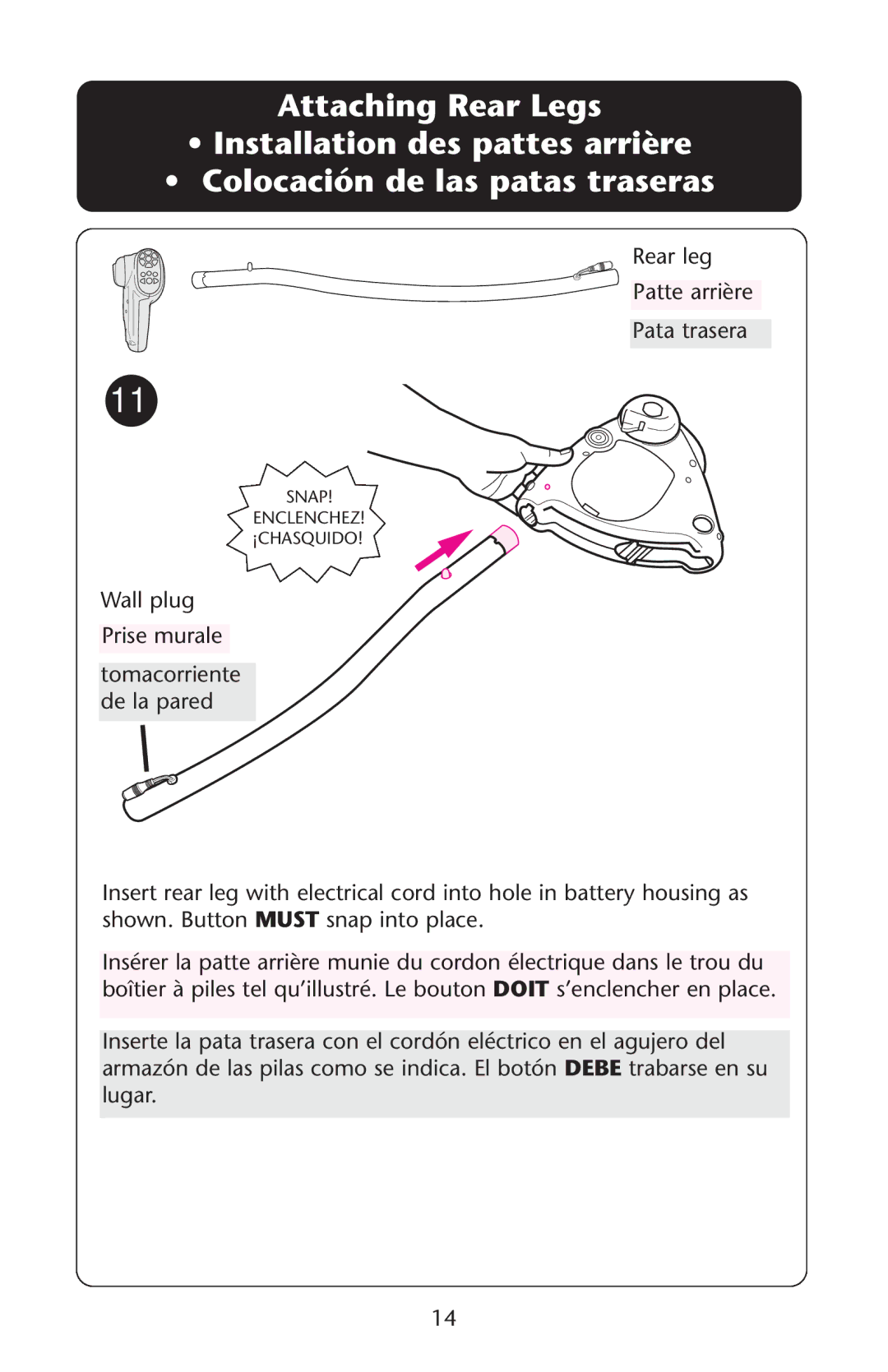 Graco 1757214 owner manual Rear leg Patte arrière Pata trasera 