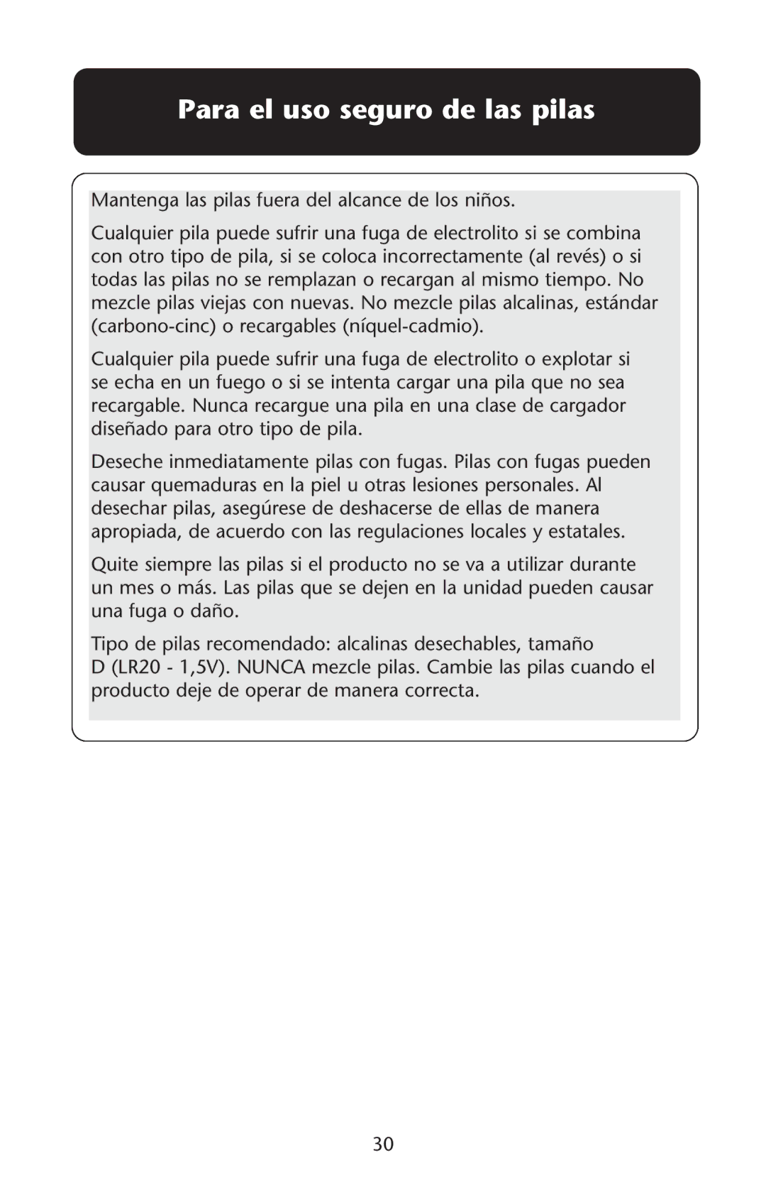 Graco 1757214 owner manual Para el uso seguro de las pilas 