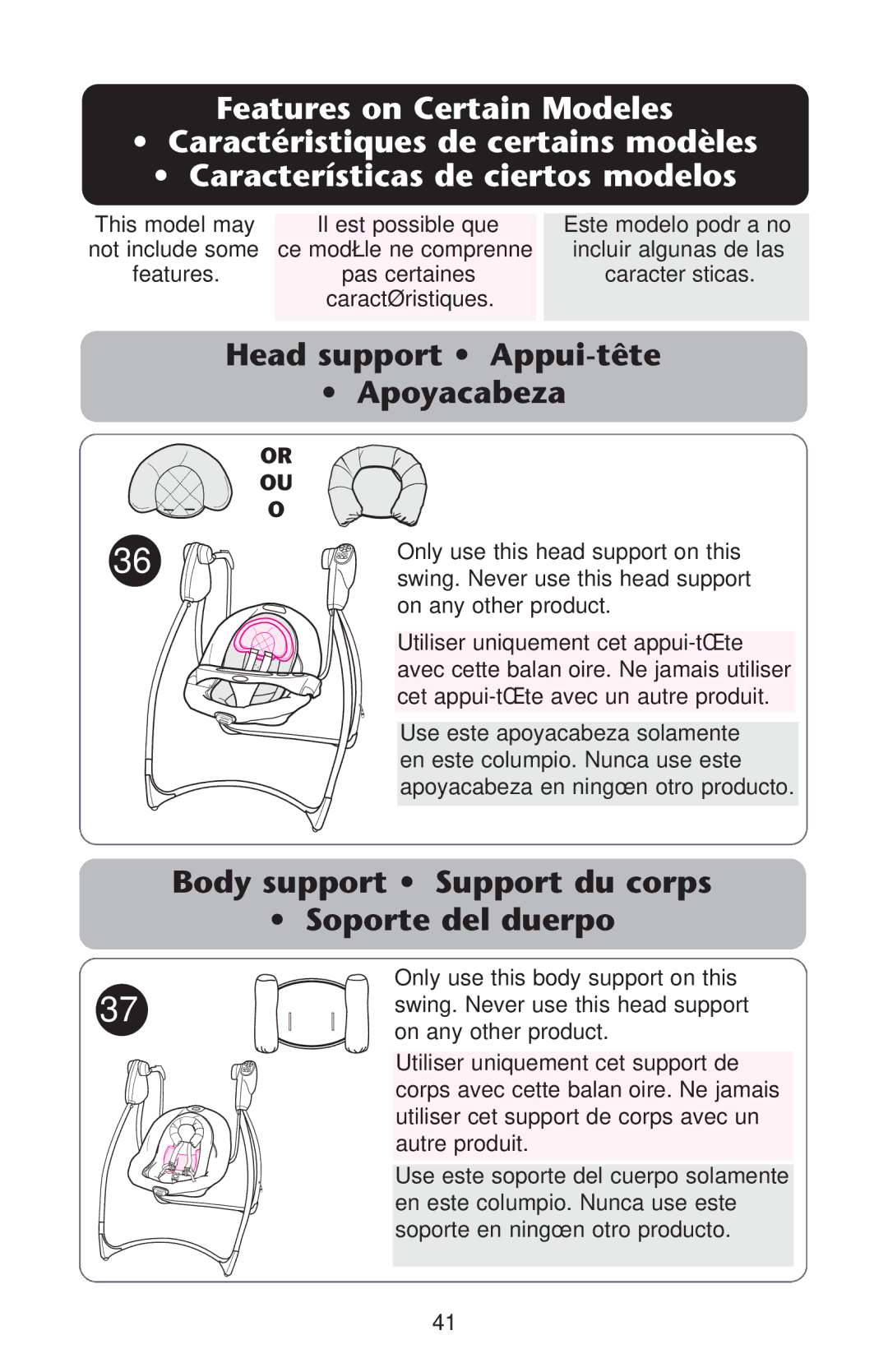 Graco 1757214 owner manual Head support Appui-tête Apoyacabeza 