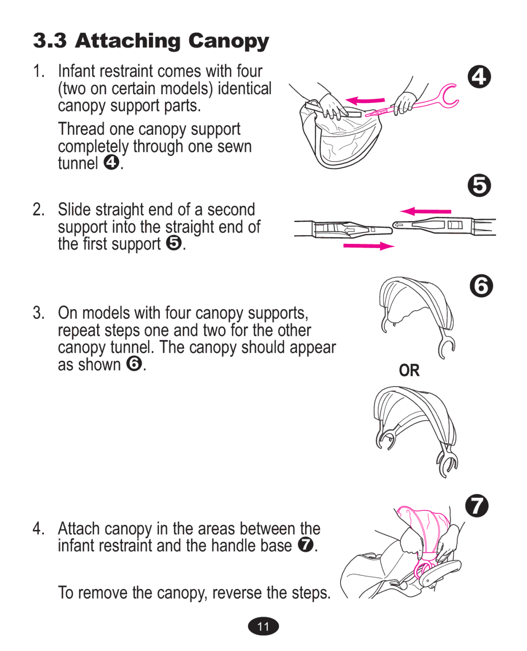 Graco 1755545, 1757978 owner manual Attaching Canopy 