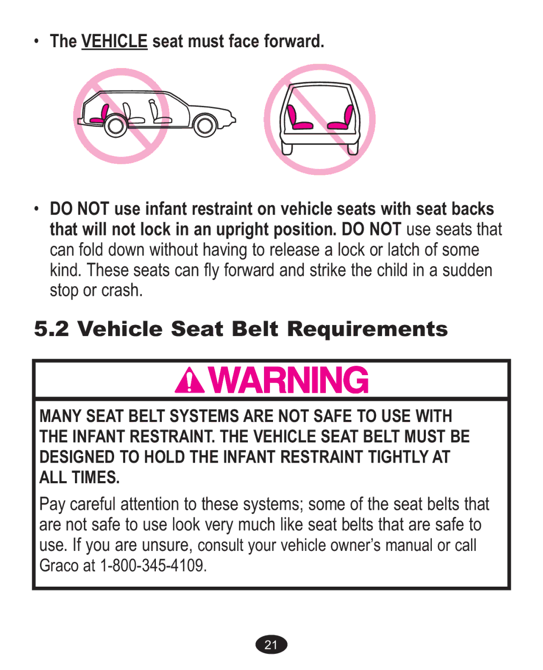 Graco 1755545, 1757978 owner manual Vehicle Seat Belt Requirements 